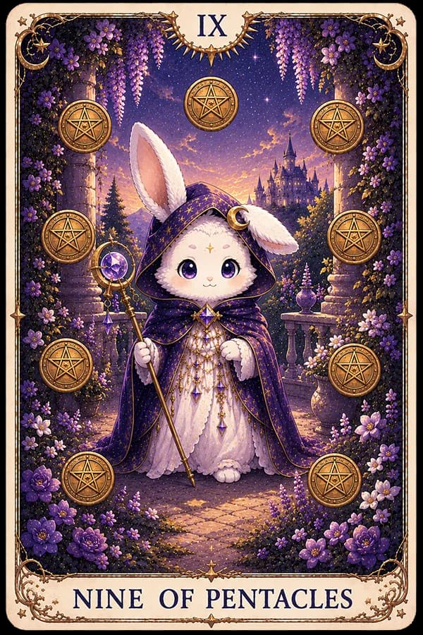 Nine of Pentacles (Nine of Pentacles) ไพ่ทาโรต์